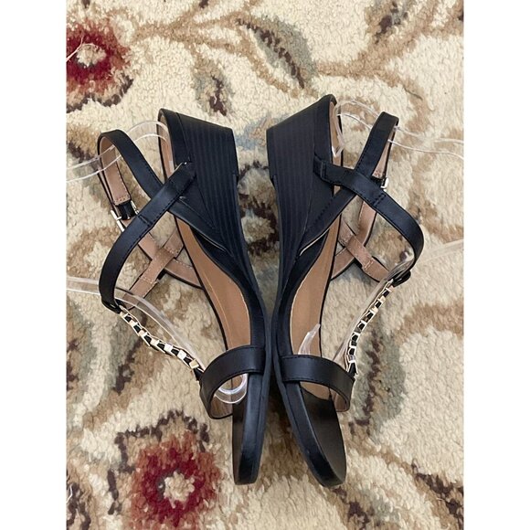 Vionic Cali Wedge Sandals Size 10 Black Leather Strappy - Picture 2 of 11